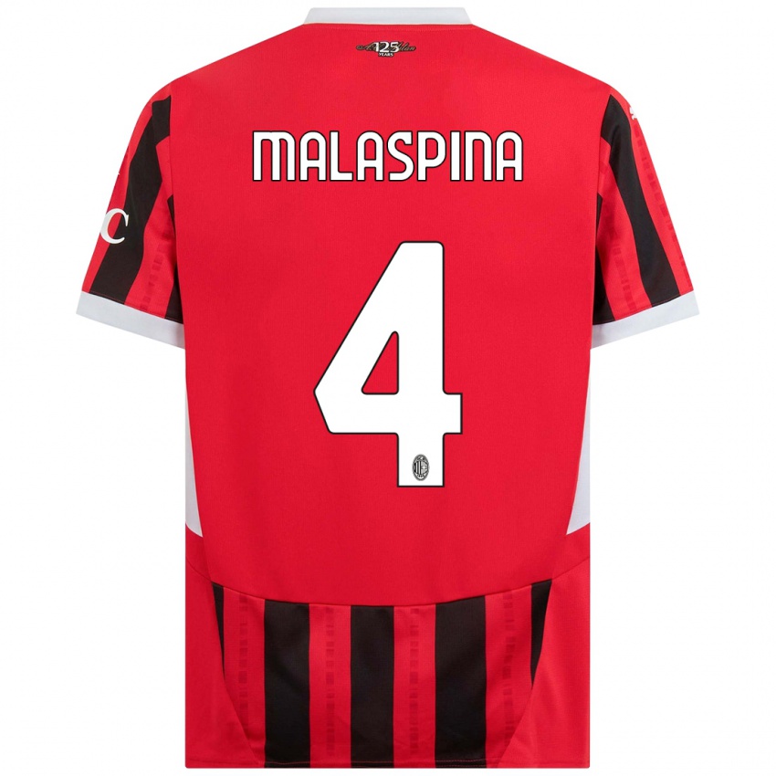 Criança Camisola Mattia Malaspina #4 Vermelho Preto Principal 2024/25 Camisa