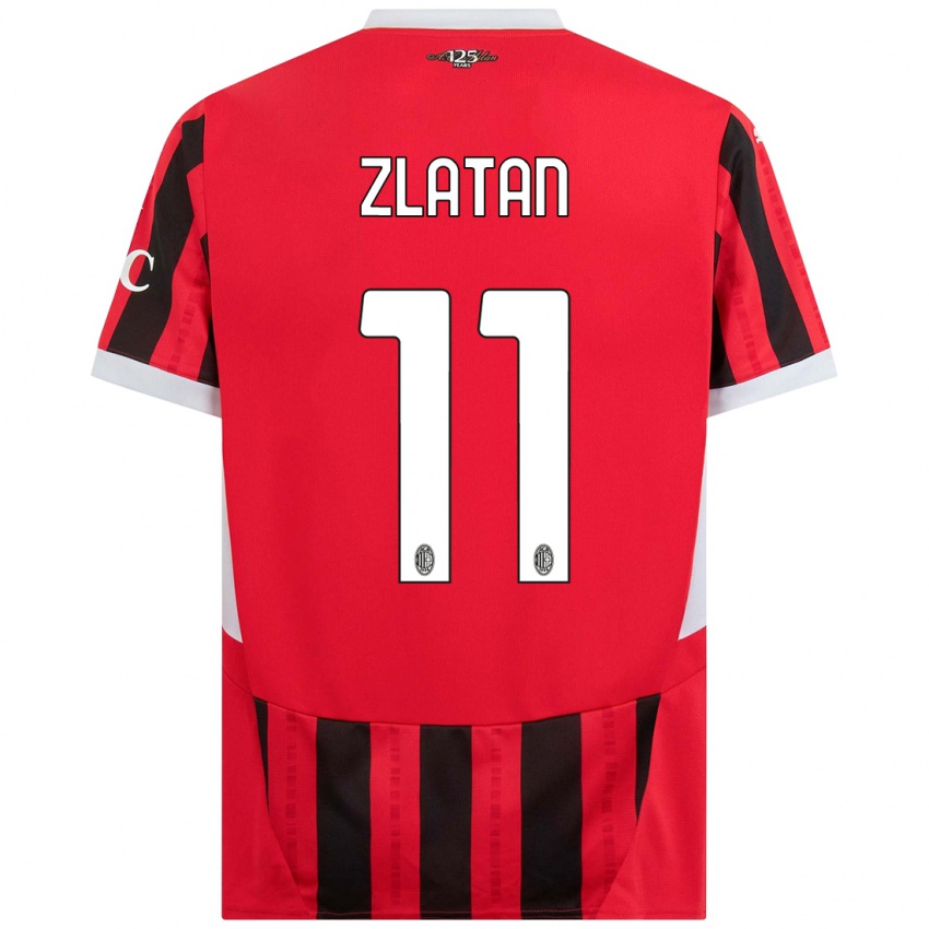 Criança Camisola Zlatan Ibrahimovic #11 Vermelho Preto Principal 2024/25 Camisa