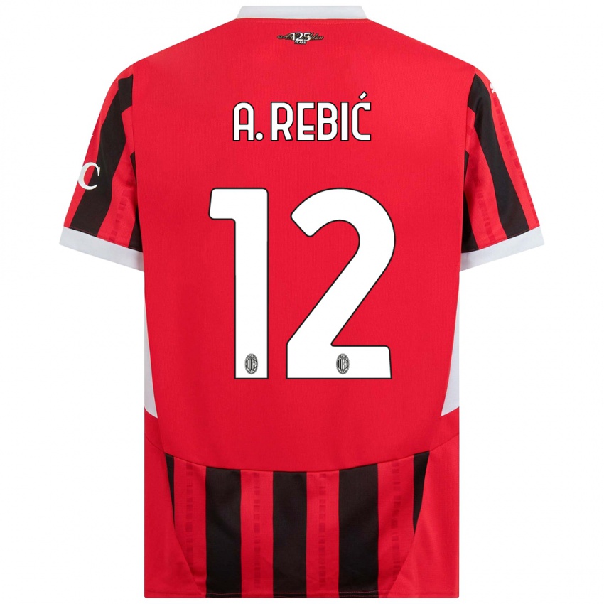 Criança Camisola Ante Rebic #12 Vermelho Preto Principal 2024/25 Camisa