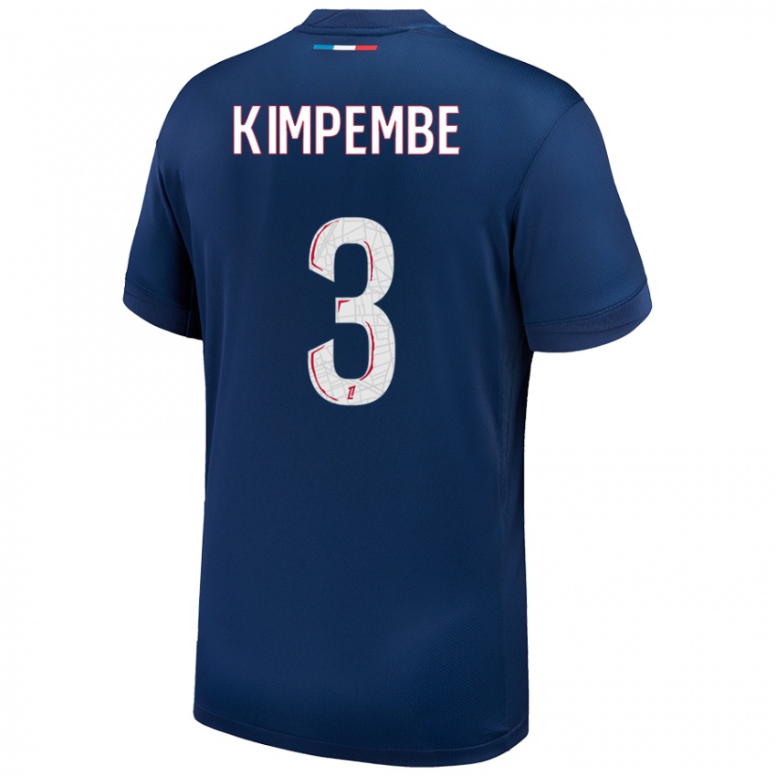 Criança Camisola Presnel Kimpembe #3 Azul Marinho Branco Principal 2024/25 Camisa