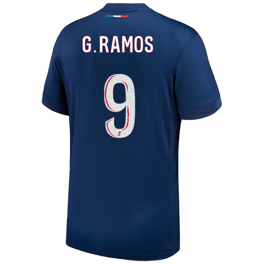 Criança Camisola Gonçalo Ramos #9 Azul Marinho Branco Principal 2024/25 Camisa