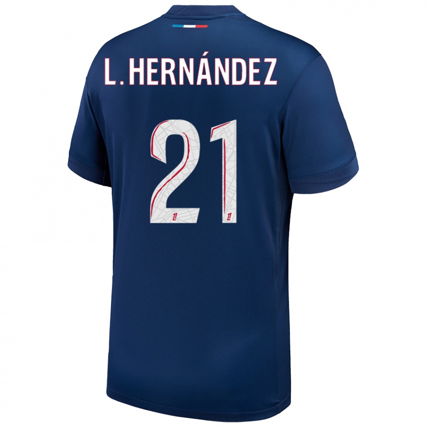 Criança Camisola Lucas Hernandez #21 Azul Marinho Branco Principal 2024/25 Camisa