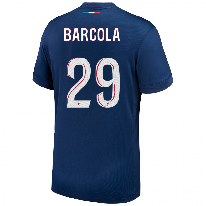 Criança Camisola Bradley Barcola #29 Azul Marinho Branco Principal 2024/25 Camisa