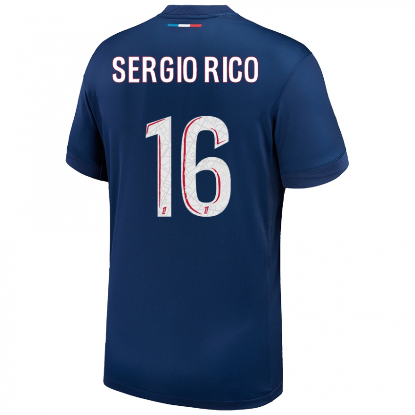 Criança Camisola Sergio Rico #16 Azul Marinho Branco Principal 2024/25 Camisa