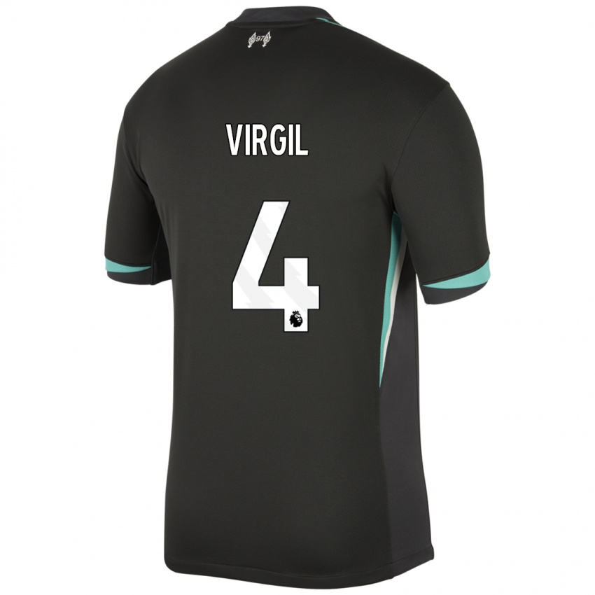 Criança Camisola Virgil Van Dijk #4 Preto Antracite Branco Alternativa 2024/25 Camisa