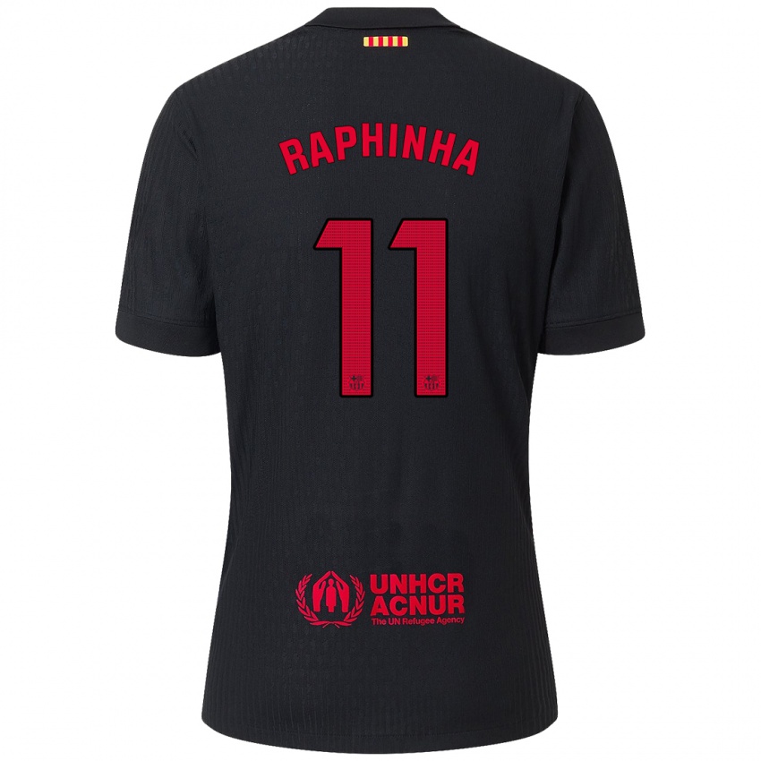 Criança Camisola Raphinha #11 Vermelho Preto Alternativa 2024/25 Camisa