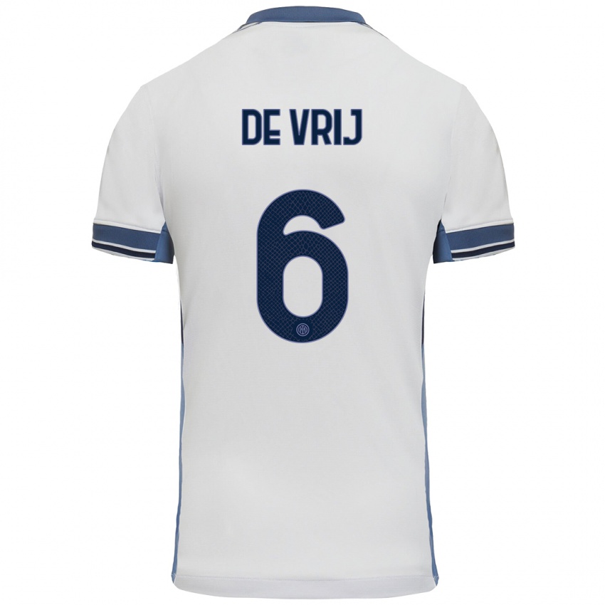 Criança Camisola Stefan De Vrij #6 Cinzento Branco Alternativa 2024/25 Camisa