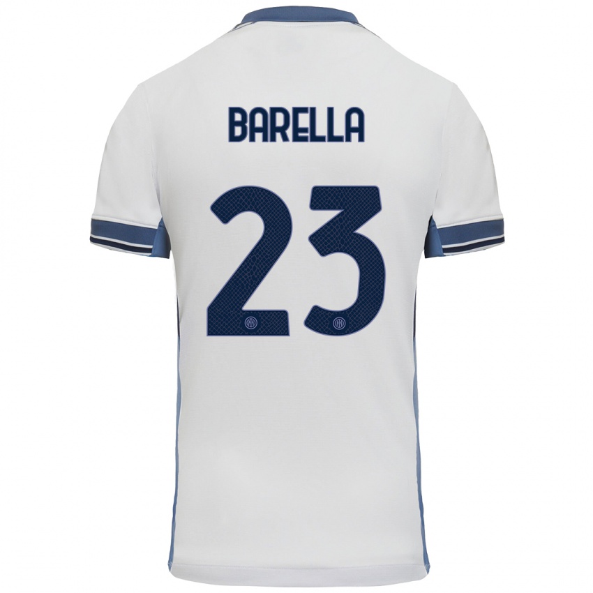 Criança Camisola Nicolo Barella #23 Cinzento Branco Alternativa 2024/25 Camisa