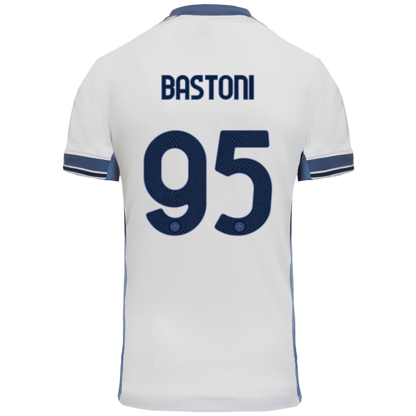 Criança Camisola Alessandro Bastoni #95 Cinzento Branco Alternativa 2024/25 Camisa