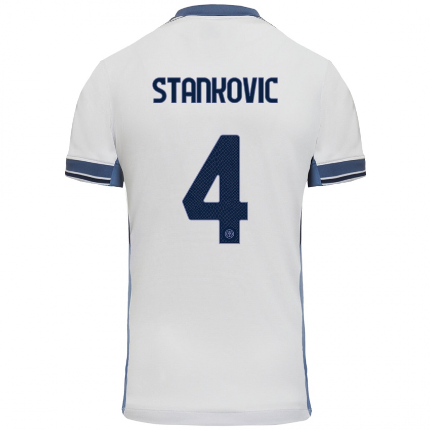 Criança Camisola Aleksandar Stankovic #4 Cinzento Branco Alternativa 2024/25 Camisa