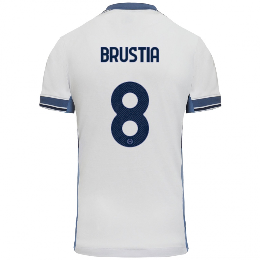 Criança Camisola Martina Brustia #8 Cinzento Branco Alternativa 2024/25 Camisa