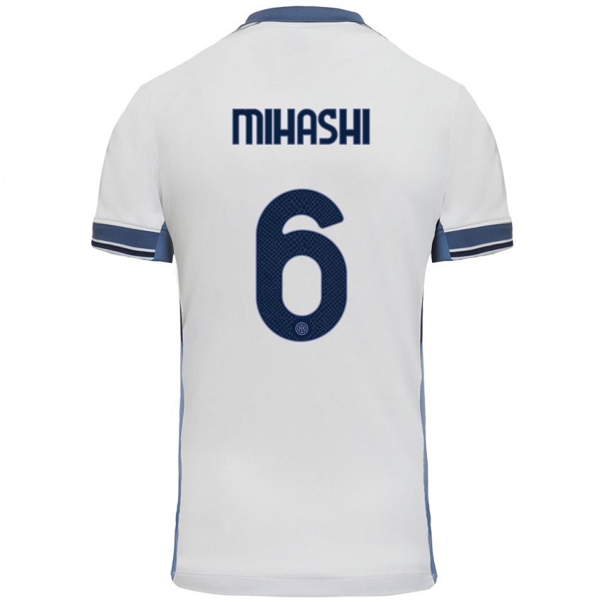 Criança Camisola Mana Mihashi #6 Cinzento Branco Alternativa 2024/25 Camisa