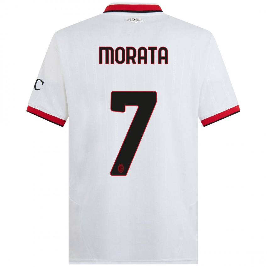 Criança Camisola Alvaro Morata #7 Branco Preto Vermelho Alternativa 2024/25 Camisa