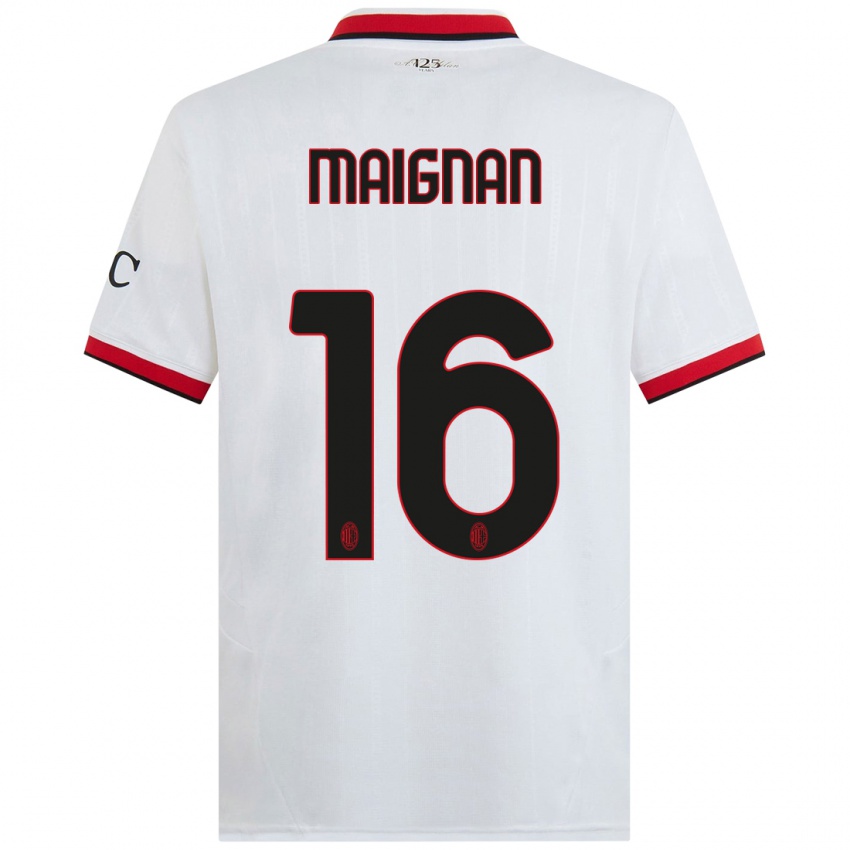 Criança Camisola Mike Maignan #16 Branco Preto Vermelho Alternativa 2024/25 Camisa