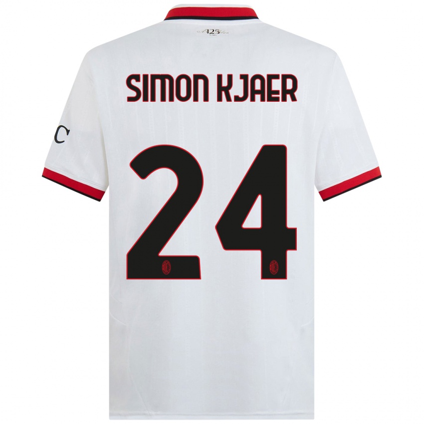 Criança Camisola Simon Kjaer #24 Branco Preto Vermelho Alternativa 2024/25 Camisa