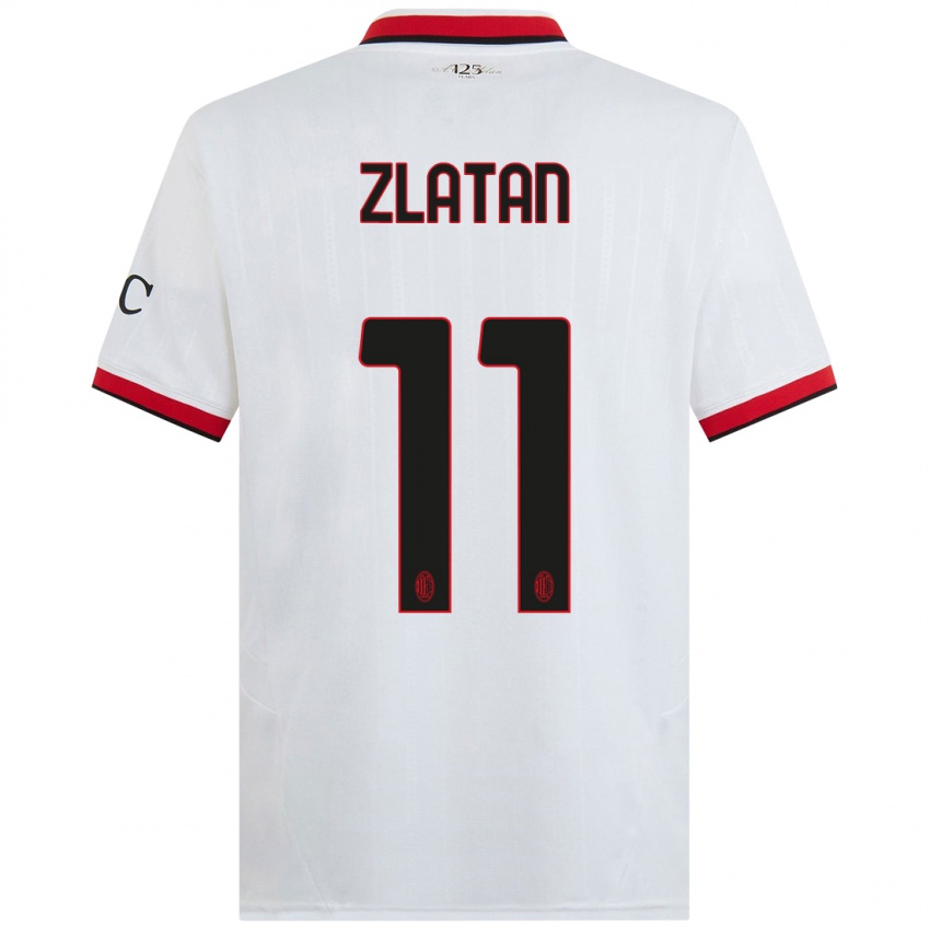 Criança Camisola Zlatan Ibrahimovic #11 Branco Preto Vermelho Alternativa 2024/25 Camisa