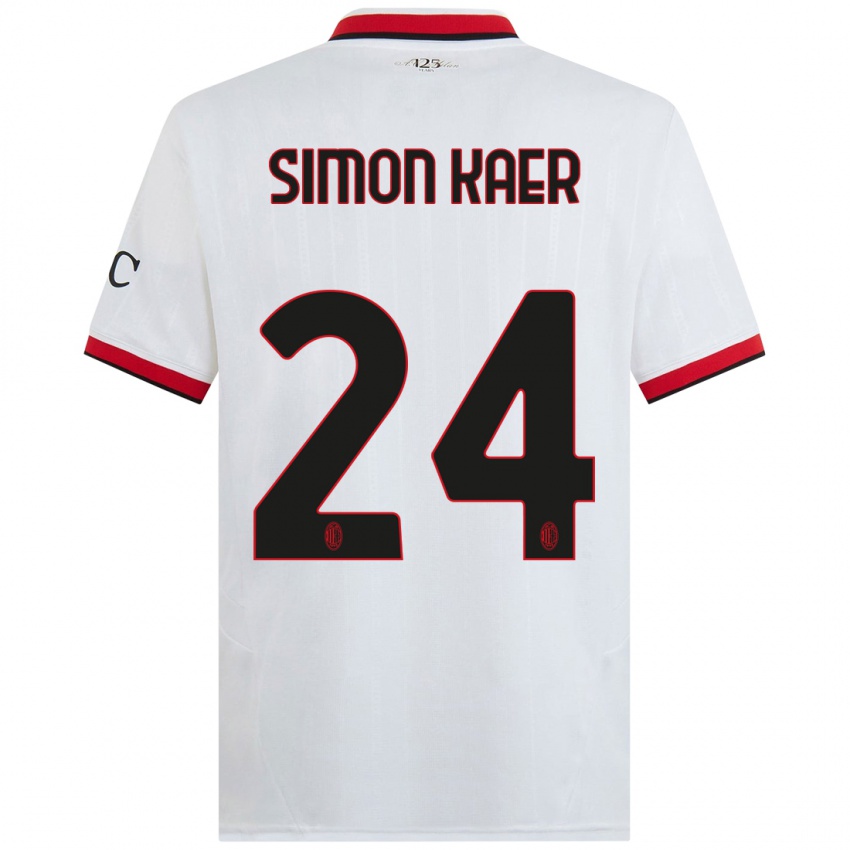 Criança Camisola Simon Kaer #24 Branco Preto Vermelho Alternativa 2024/25 Camisa