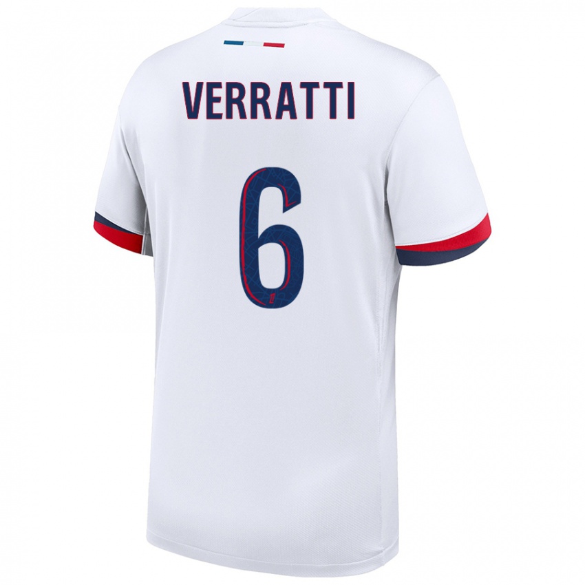 Criança Camisola Marco Verratti #6 Azul Branco Vermelho Alternativa 2024/25 Camisa