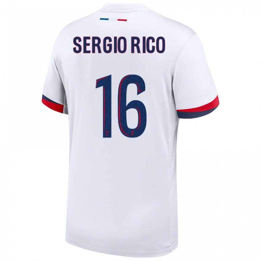 Criança Camisola Sergio Rico #16 Azul Branco Vermelho Alternativa 2024/25 Camisa