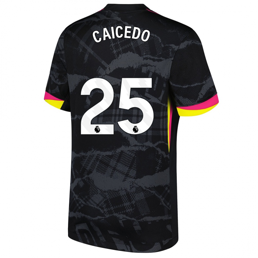 Criança Camisola Moisés Caicedo #25 Rosa Preto Terceiro 2024/25 Camisa