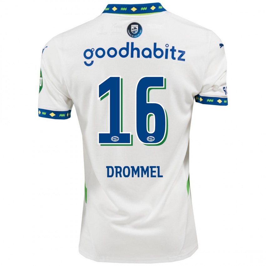 Criança Camisola Joël Drommel #16 Branco Azul Escuro Terceiro 2024/25 Camisa