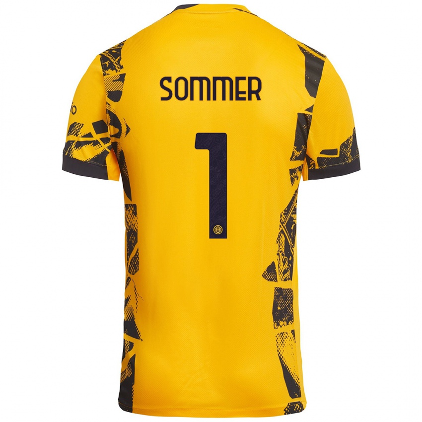 Criança Camisola Yann Sommer #1 Ouro Preto Terceiro 2024/25 Camisa