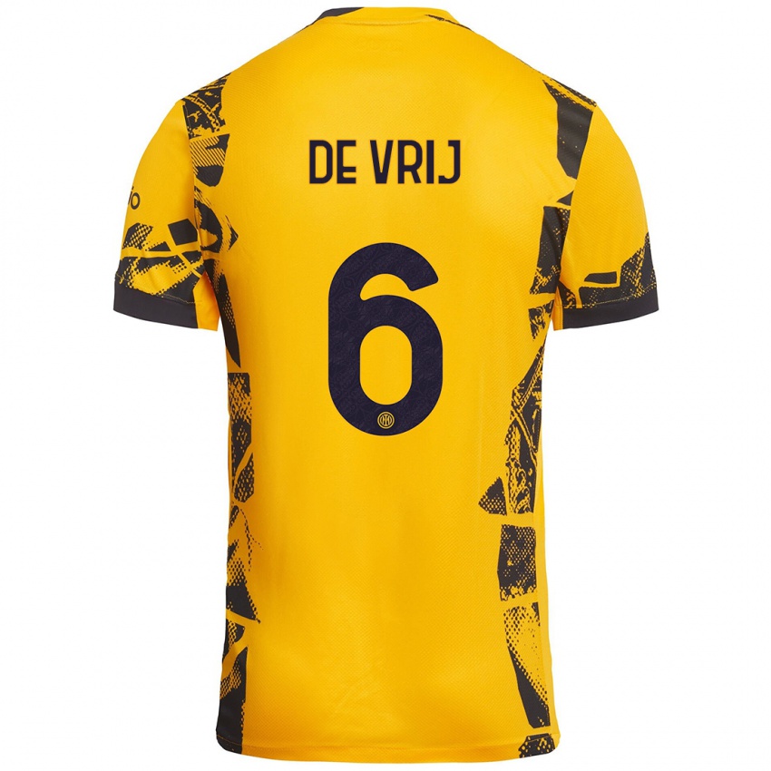 Criança Camisola Stefan De Vrij #6 Ouro Preto Terceiro 2024/25 Camisa