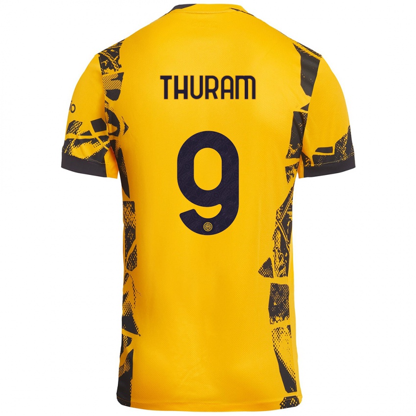 Criança Camisola Marcus Thuram #9 Ouro Preto Terceiro 2024/25 Camisa