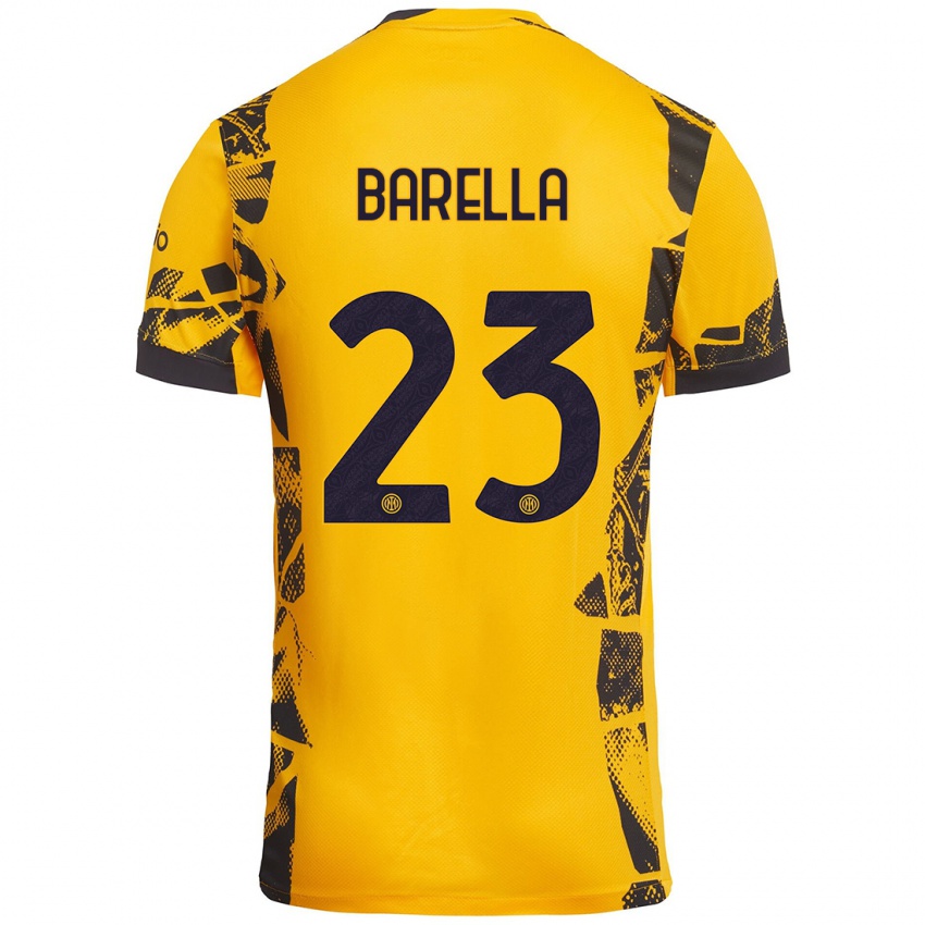 Criança Camisola Nicolò Barella #23 Ouro Preto Terceiro 2024/25 Camisa