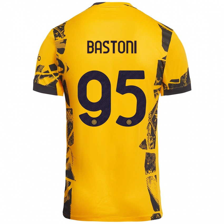 Criança Camisola Alessandro Bastoni #95 Ouro Preto Terceiro 2024/25 Camisa