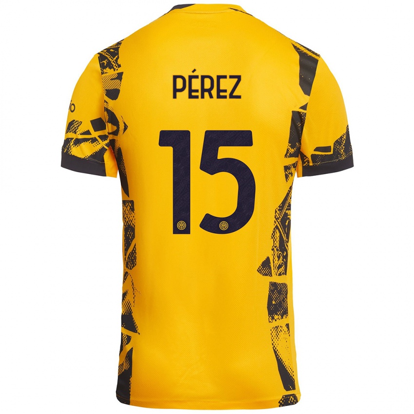 Criança Camisola Álex Pérez #15 Ouro Preto Terceiro 2024/25 Camisa