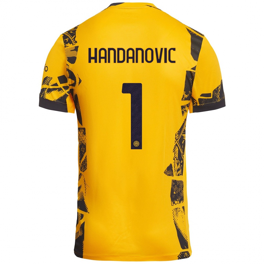 Criança Camisola Samir Handanovic #1 Ouro Preto Terceiro 2024/25 Camisa