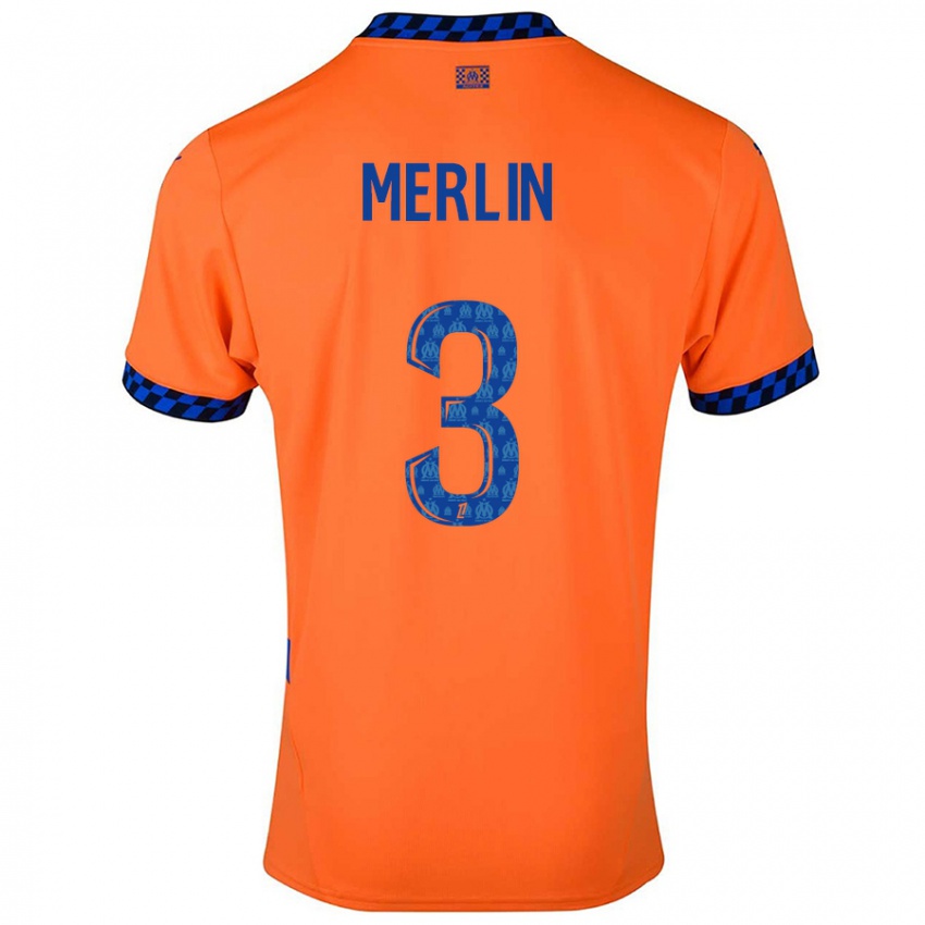 Criança Camisola Quentin Merlin #3 Laranja Azul Escuro Terceiro 2024/25 Camisa