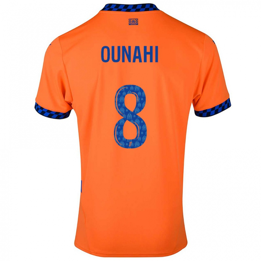 Criança Camisola Azzedine Ounahi #8 Laranja Azul Escuro Terceiro 2024/25 Camisa