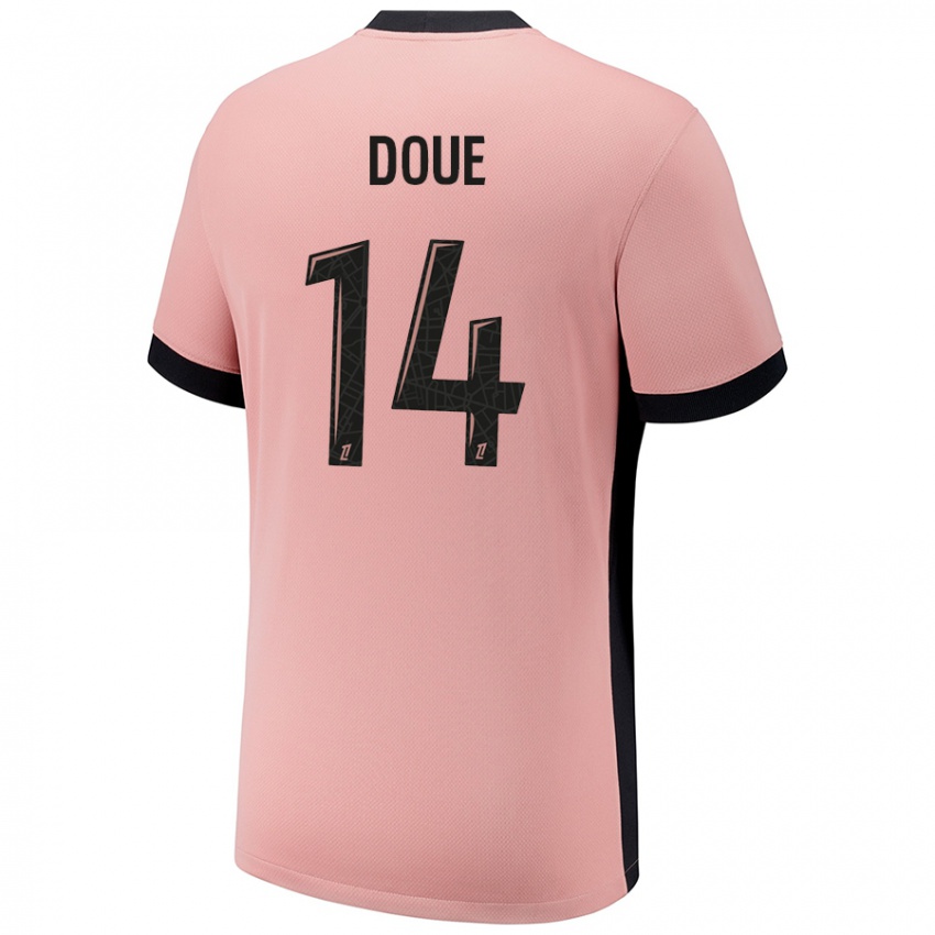 Criança Camisola Désiré Doué #14 Rosa Ferrugem Terceiro 2024/25 Camisa