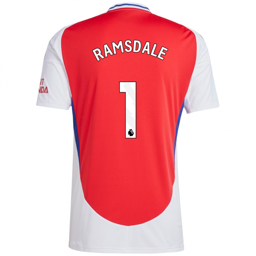 Homem Camisola Aaron Ramsdale #1 Vermelho Branco Principal 2024/25 Camisa