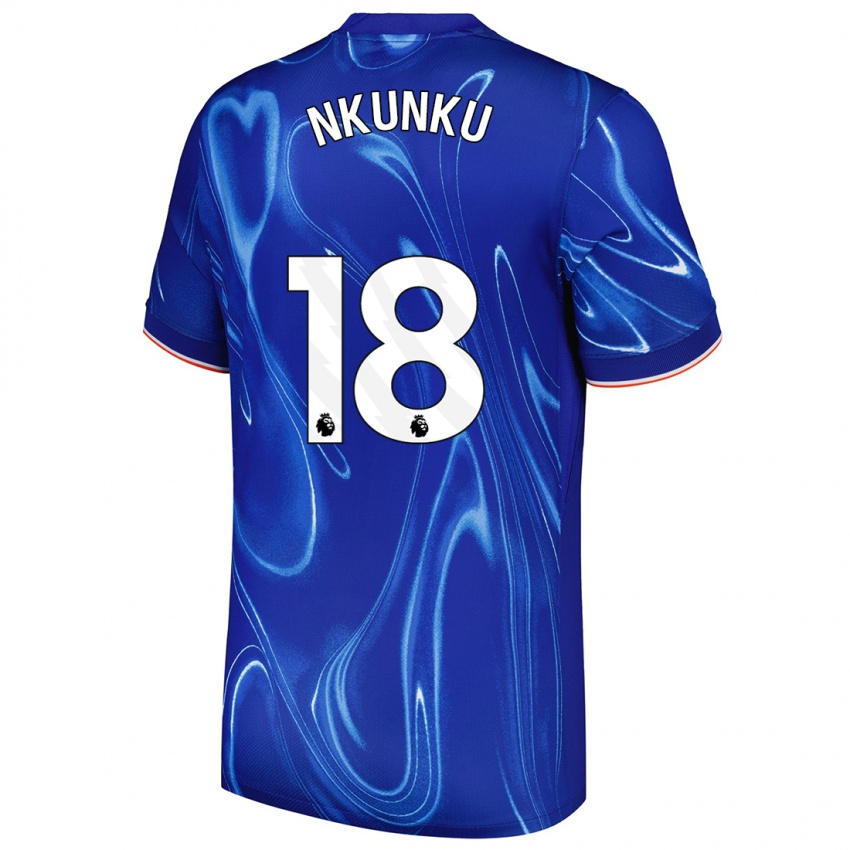 Homem Camisola Christopher Nkunku #18 Branco Azul Principal 2024/25 Camisa