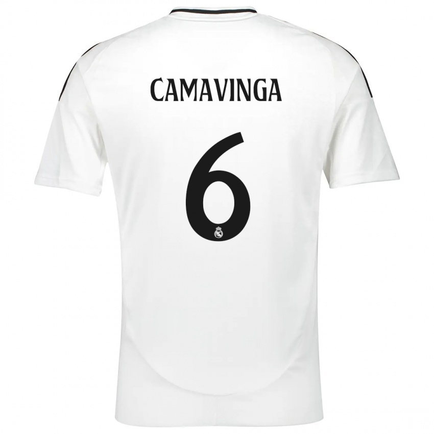 Homem Camisola Eduardo Camavinga #6 Branco Principal 2024/25 Camisa