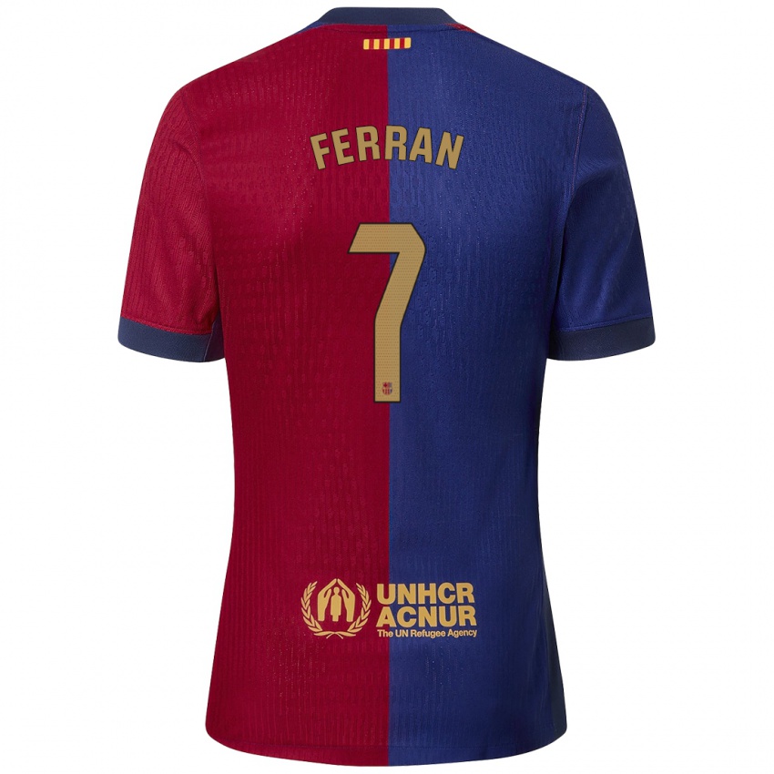 Homem Camisola Ferran Torres #7 Azul Vermelho Principal 2024/25 Camisa