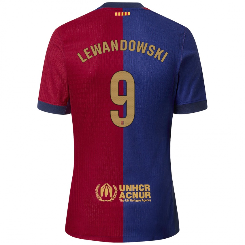 Homem Camisola Robert Lewandowski #9 Azul Vermelho Principal 2024/25 Camisa