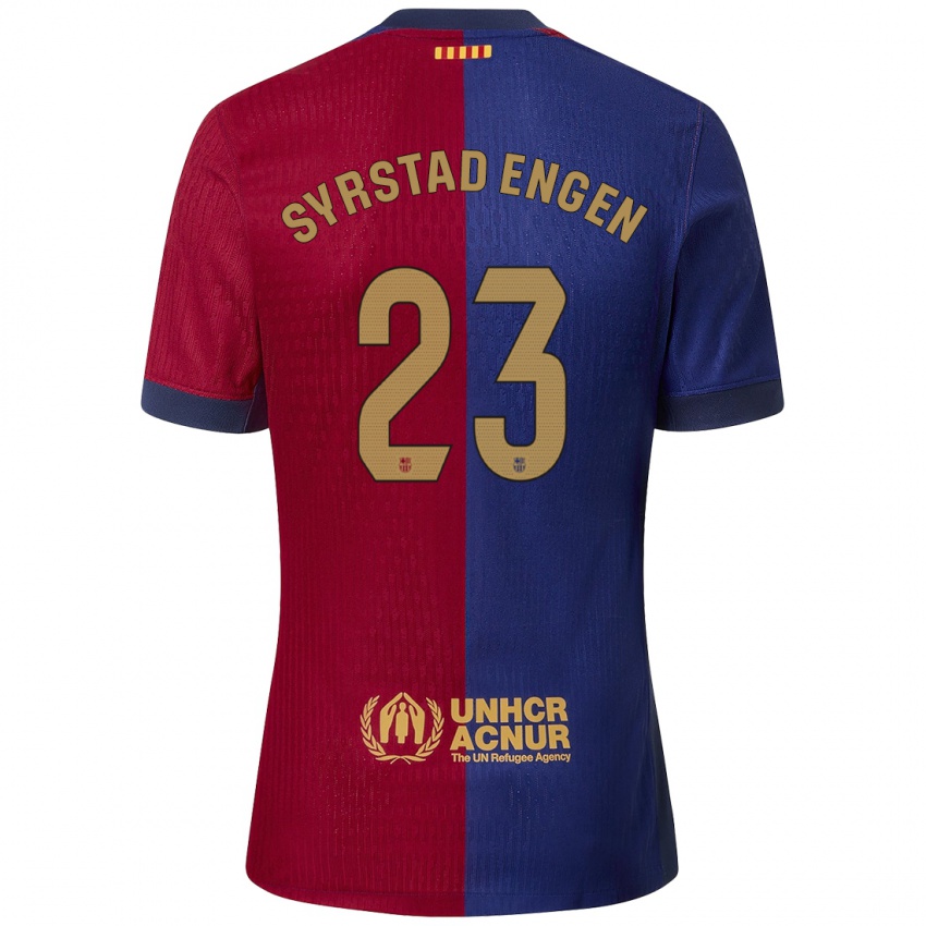 Homem Camisola Ingrid Syrstad Engen #23 Azul Vermelho Principal 2024/25 Camisa