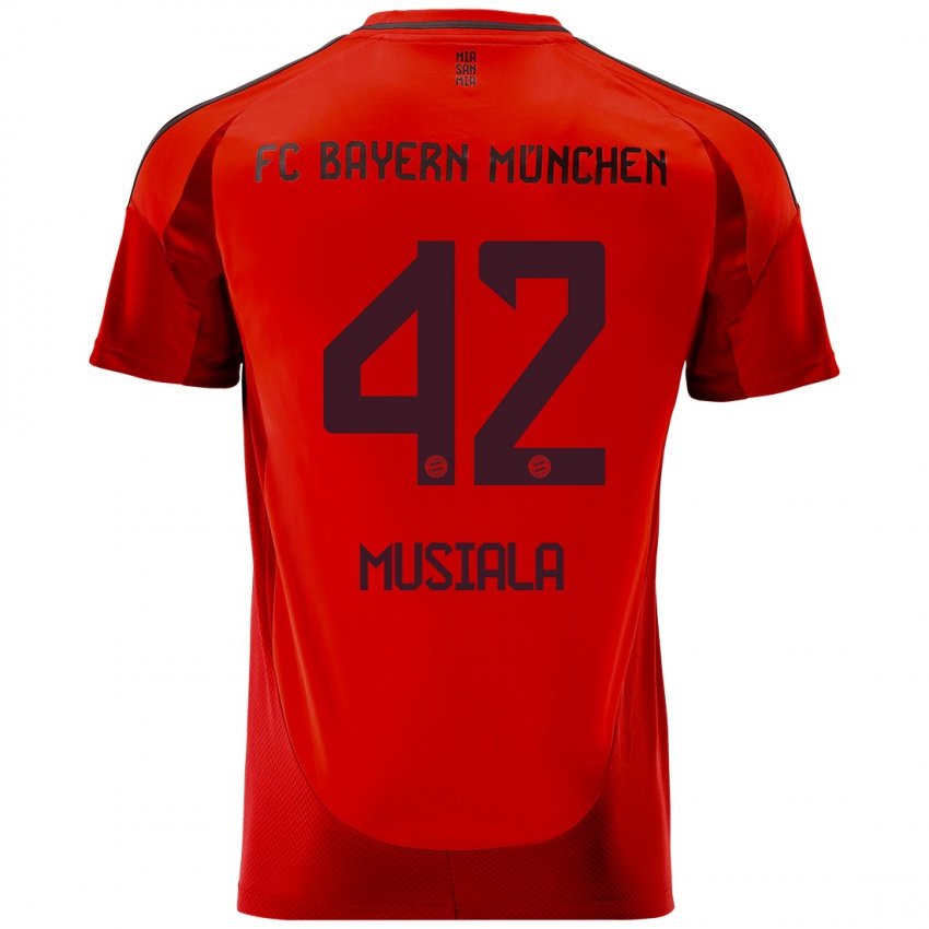 Homem Camisola Jamal Musiala #42 Vermelho Principal 2024/25 Camisa