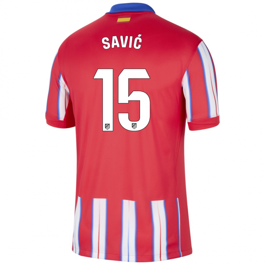 Homem Camisola Stefan Savic #15 Azul Vermelho Branco Principal 2024/25 Camisa