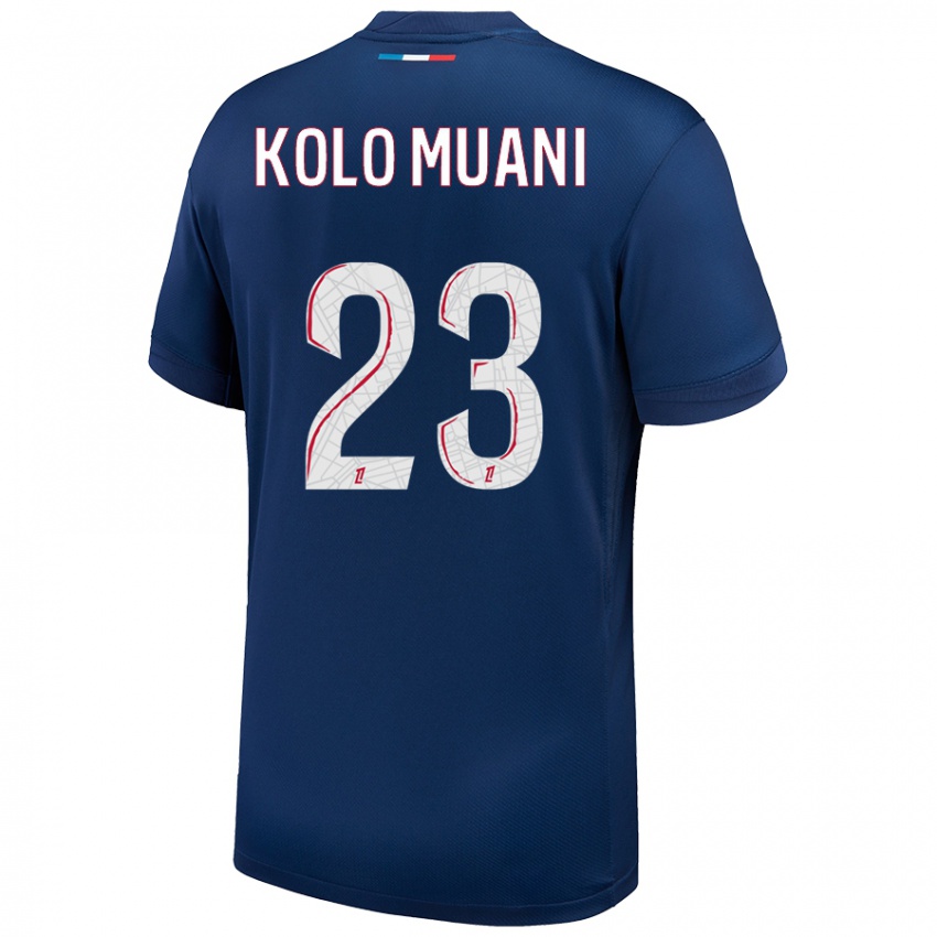 Homem Camisola Randal Kolo Muani #23 Azul Marinho Branco Principal 2024/25 Camisa