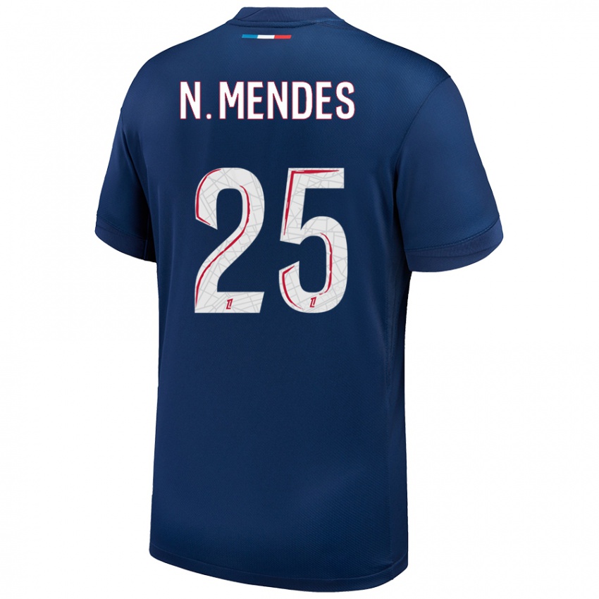 Homem Camisola Nuno Mendes #25 Azul Marinho Branco Principal 2024/25 Camisa