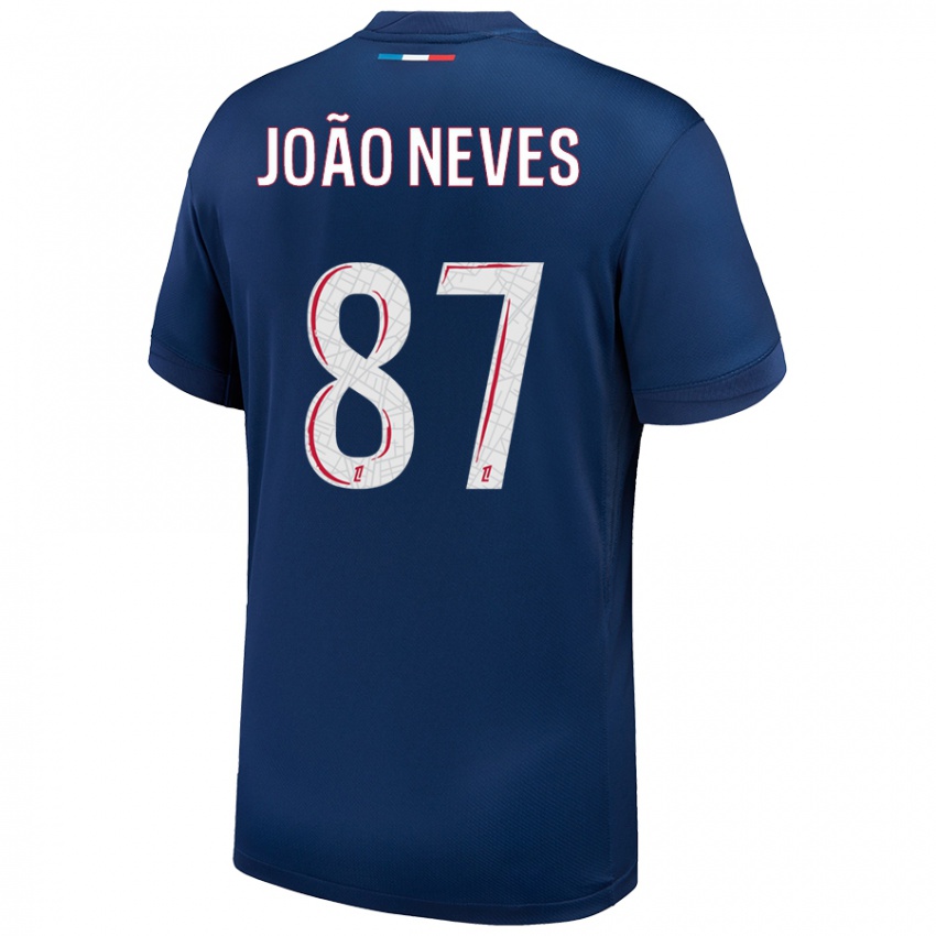 Homem Camisola João Neves #87 Azul Marinho Branco Principal 2024/25 Camisa