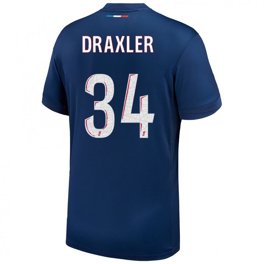 Homem Camisola Julian Draxler #34 Azul Marinho Branco Principal 2024/25 Camisa