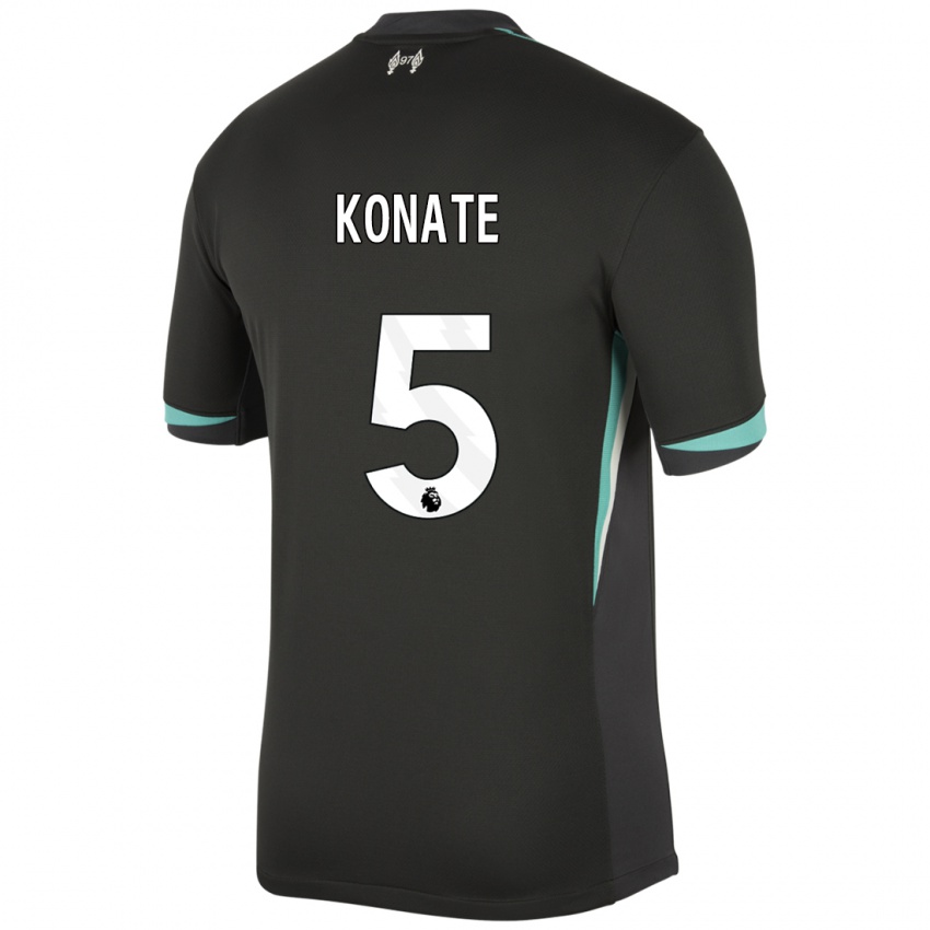 Homem Camisola Ibrahima Konate #5 Preto Antracite Branco Alternativa 2024/25 Camisa