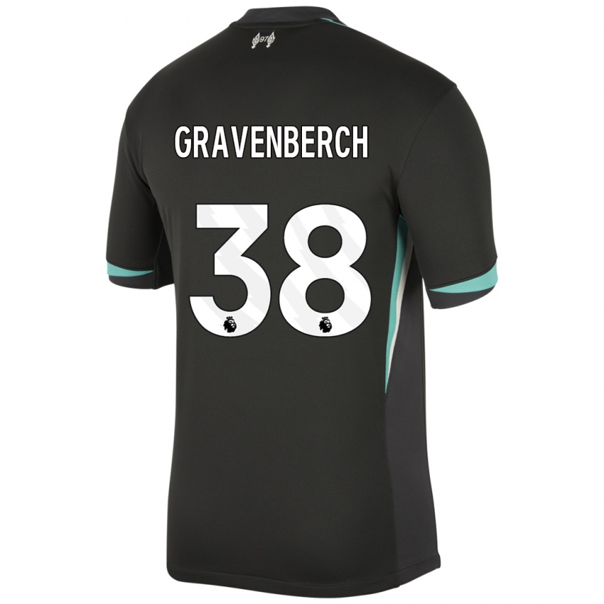 Homem Camisola Ryan Gravenberch #38 Preto Antracite Branco Alternativa 2024/25 Camisa