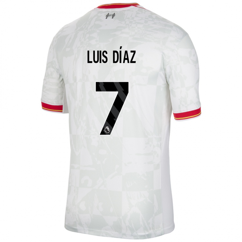 Homem Camisola Luis Diaz #7 Branco Vermelho Preto Terceiro 2024/25 Camisa